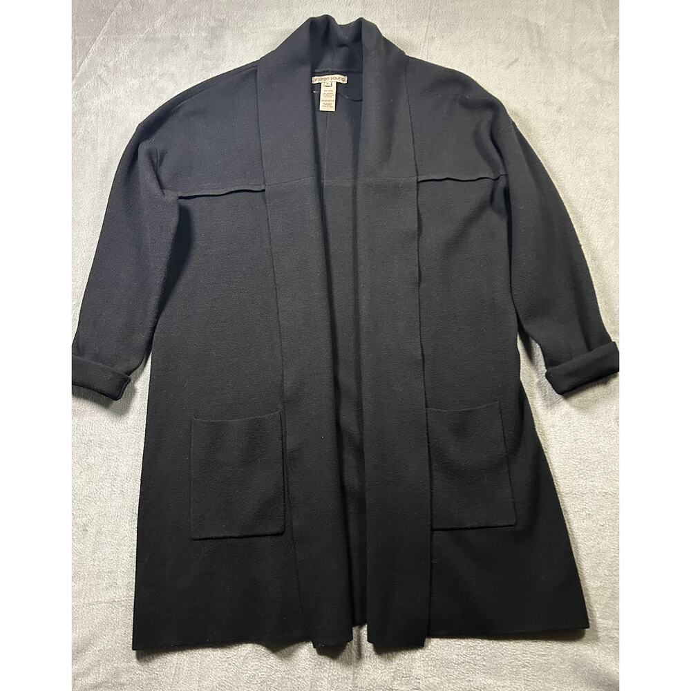 Sharon Young Cardigan Women's Black Open Front Long Sleeve Pockets Casual XL